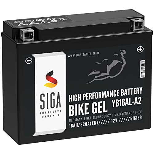 SIGA YB16AL-A2 GEL Motorradbatterie 16Ah 12V 320A/EN GEL Batterie 12V Batterie doppelte Lebensdauer wartungsfrei entspricht 51616 GEL12-16AL-A2