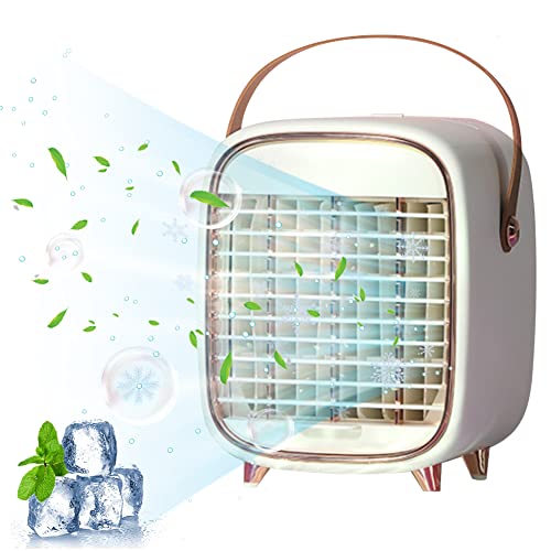 JoyFan Mobiles Klimagerät, Mini Luftkühler 3 IN 1 Klimaanlage Tragbare USB Verdunstungskühler mit Wasserkühlung, Persönlich Ventilator 3 Windmodi für Zuhause & Büro (Weiß)