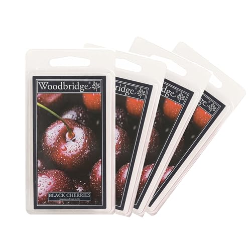 Woodbridge Duftwachs für Duftlampe | 4er Set Black Cherries | Duftwachs Kirsche | 8 Wax Melts für Duftlampe | Raumduft für Aromatherapie | 10h Duftdauer je Melt (68g)
