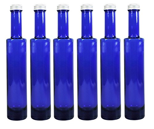 Viva-Haushaltswaren 6 x Ölflasche 200 ml blaue Glasflasche mit Schraubverschluss inkl.Trichter