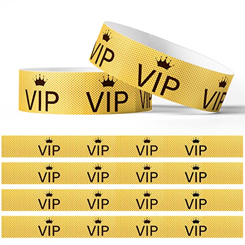 500 Stück VIP Armbänder Wasserdicht Armbänder für Veranstaltungen VIP Kunststoff Armbänder VIP Papier Armbänder Identifikationsarmbänder für Partys Konzert Vergnügungsparks (Gold)