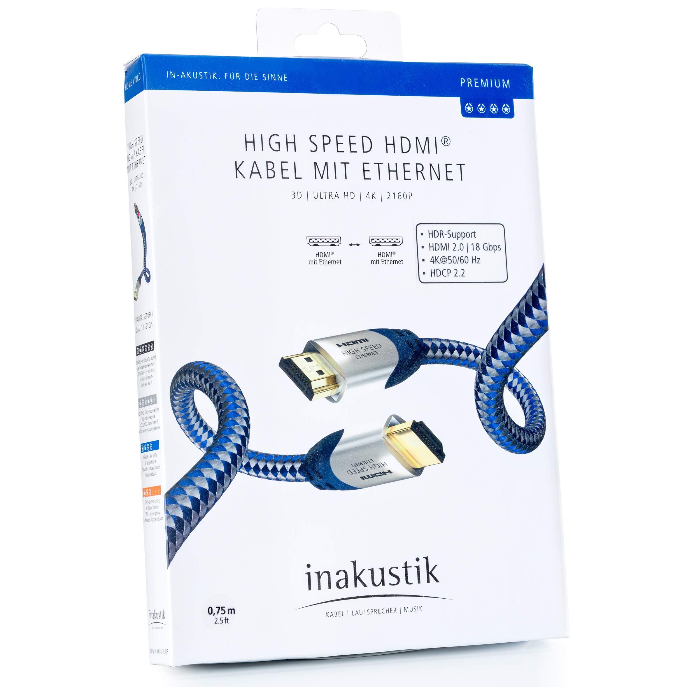 in-akustik 00423007 Premium II HDMI Kabel mit Ethernet 0.75 m