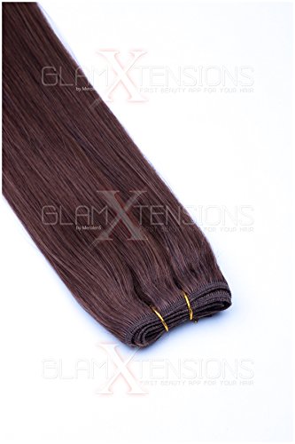Weft Extensions Echthaar Tresse GlamXtensions glatt 100% Remy indisches Echthaar Human Hair - 45cm in der Farbe #06 Mittelbraun - Haarverlängerung Haarverdichtung zum Einnähen