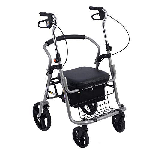 Walker, Rollator Walker Transportstuhl mit abnehmbarer Aufbewahrungstasche, zusammenklappbarer Rollstuhl für Erwachsene mit winkelverstellbaren Armen, Mobilitätshilfe für Erwachsene, ältere