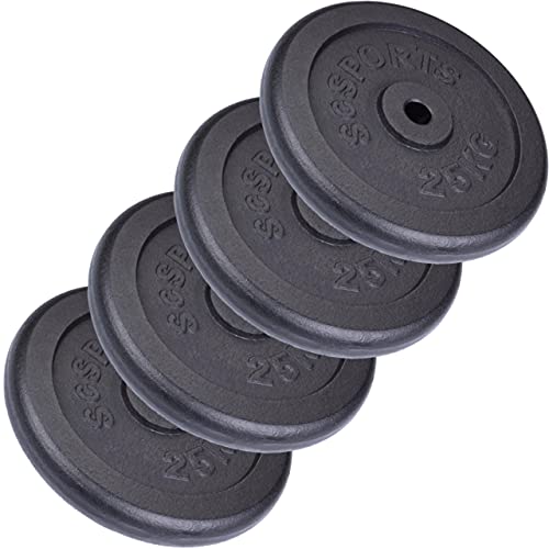 ScSPORTS® Hantelscheiben - Einzeln/Set, Ø 30/31 mm, Gusseisen, Gewichtswahl - Gewichtsscheiben, Hantelscheiben-Set, Hantelgewichte, Fitness Scheiben, Gewichte für Hantel (100 KG (4 x 25 kg))