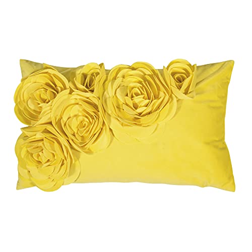 pad - Floral - Kissenhülle - Samt Kissen - Zierkissen - Kissenhülle - Blütenapplikationen - 30 x 50 - Light Yellow - Gelb