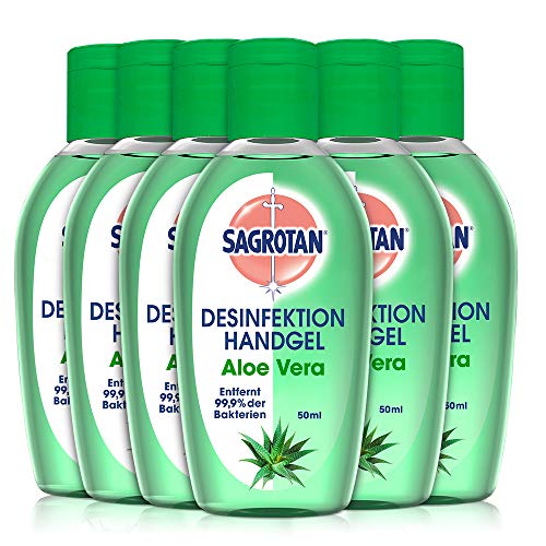 Sagrotan Hand-Desinfektionsgel mit Aloe Vera – Desinfektionsmittel für die Hände in praktischer Reisegröße – 6 x 50 ml