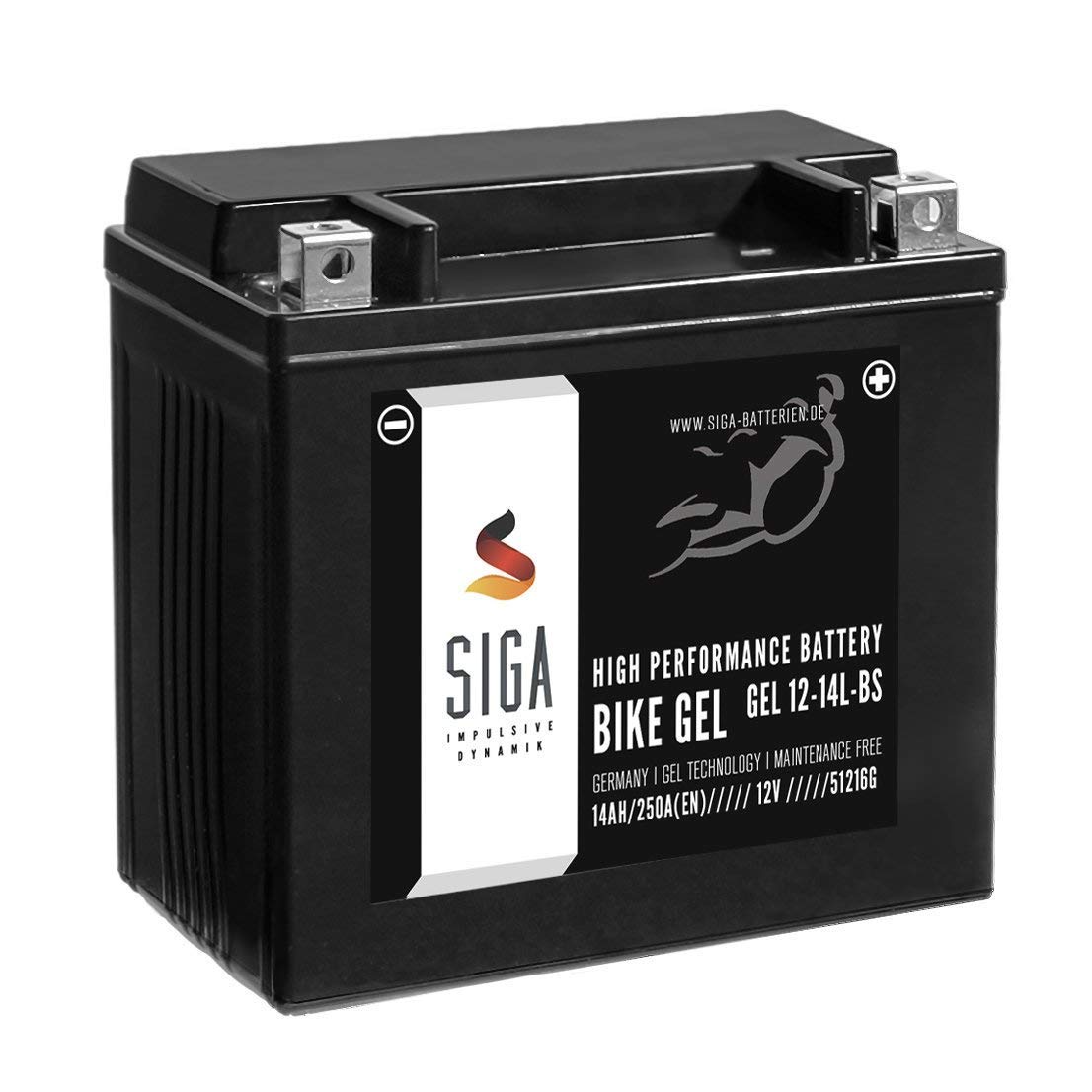 SIGA GEL Motorradbatterie 12V 14Ah 250A/EN GEL Batterie YTX14L-BS GEL12-14L-BS OEM 65958-04A HVT3 GTX14L-BS