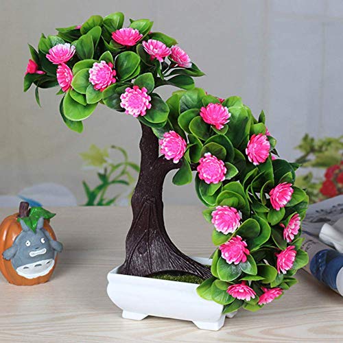 Künstliche Blatt Künstliche Blume Home Desk Dekoration Künstliche Blumen Blumentopf Mini Bonsai Set Simulation Green Plant Fake Flowers Künstliche Blumen (Color : Pink)