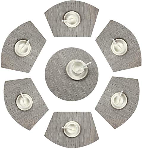 JWCN Tischsets für runde Tische Set mit 7 Tischsets aus gewebtem Vinylkeil mit Herzstück Runde Tischmatte Hitzebeständiges Wischtuch Clean Green-Silber grau Uptodate