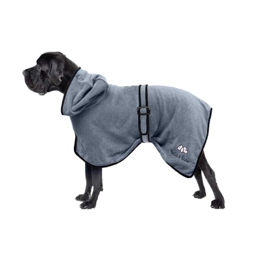 Bella & Balu Hundebademantel aus Mikrofaser + Pfotentuch – Saugfähiger Hunde Bademantel zum Trocknen nach dem Baden, Schwimmen oder Spaziergang im Regen (M | Blau), Puppy Love