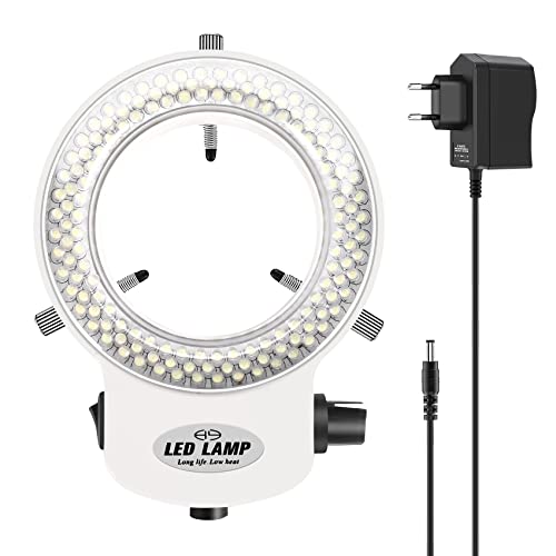 Liseng 144 LEDs Industrielles Ringlicht, Ringleuchte für optische Ringlichtmikroskop lichtquelle 6000K 0-100% einstellbare Helligkeit (EU-Stecker-Weiß)