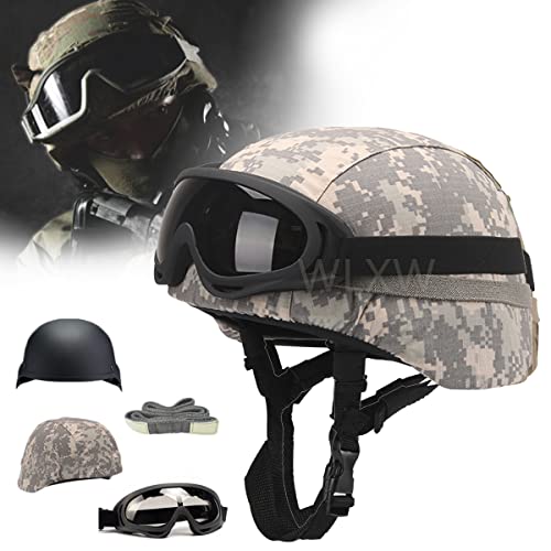 WLXW Airsoft Mich 2000 Military Paintball Army Combat Helm, Mit Helmabdeckung Und Taktischer Schutzbrille Und Taktischem Cat-Eye-Helmband, Für Die CS-Spiel-Airsoft-Jagd,B