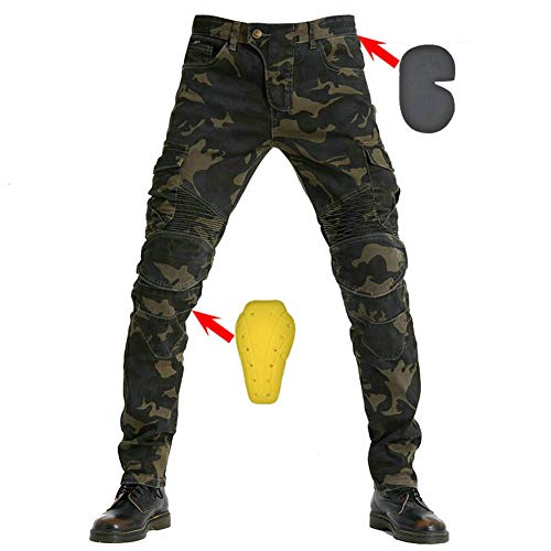 SHUOJIA Herren Motorradreithose JeansSportliche Motorrad Hose Mit Protektoren Motorradhose Mit Oberschenkeltaschen (Camouflage color,L)