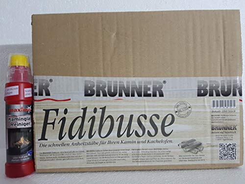 Fidibusse Brunner Ofenanzünder Grillanzünder Anzünder 350 Stück + Kaminglas Reiniger 1 Flasche á 200ml