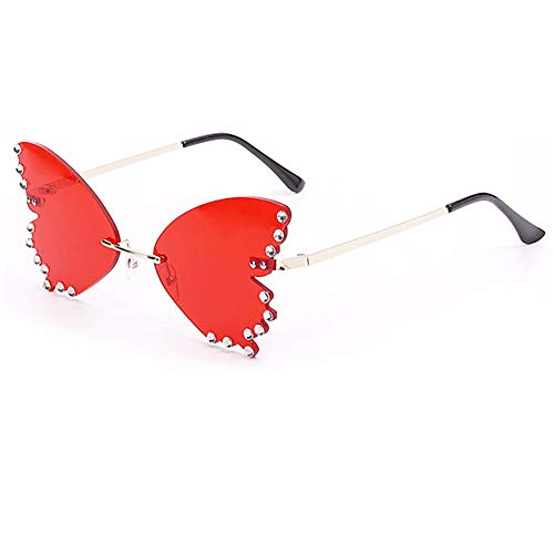 WPHH Mode Schmetterling Diamant Sonnenbrille Frauen Randlose Sonnenbrille Übergroßen Brillen Vintage Brillen UV400 Männer,Rot