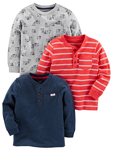 Simple Joys by Carter's Baby - Jungen T-Shirt 3-pack Long Sleeve Shirt, Mehrfarbig (Gray, Navy, Red Stripe), 4 Jahre (Herstellergröße: 4T)