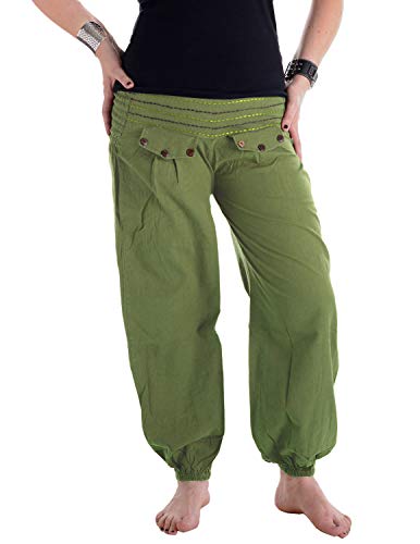 Vishes - Alternative Bekleidung - Pludrige Sommer Damen Chino Haremshose aus Baumwolle hellgrün 34-38