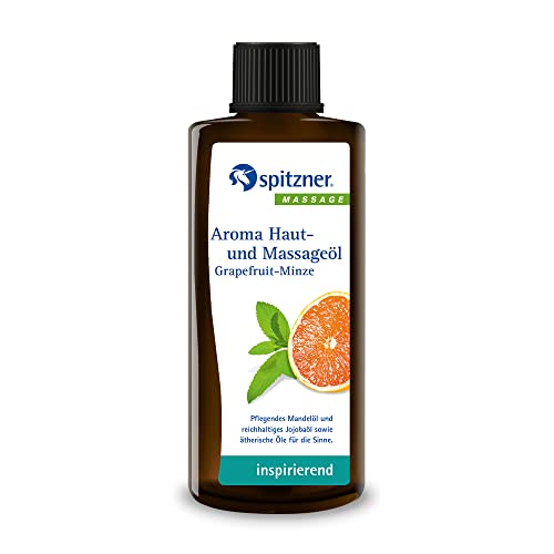 Spitzner Aroma Haut- & Massageöl Grapefruit-Minze (190 ml) – inspirierendes Massage Öl mit Jojobaöl, Mandelöl & ätherischen Ölen, ohne Konservierungsstoffe