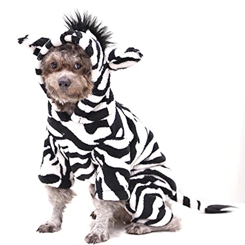 UKKO Hundemantel Haustier Weihnachtskleidung Hund Mantel Mantel Hoodie Warme Hund Jumpsuit Nette Dinosaurier Kostüm Kleines Und Mittleres Hund Kostüm-Zebra,S