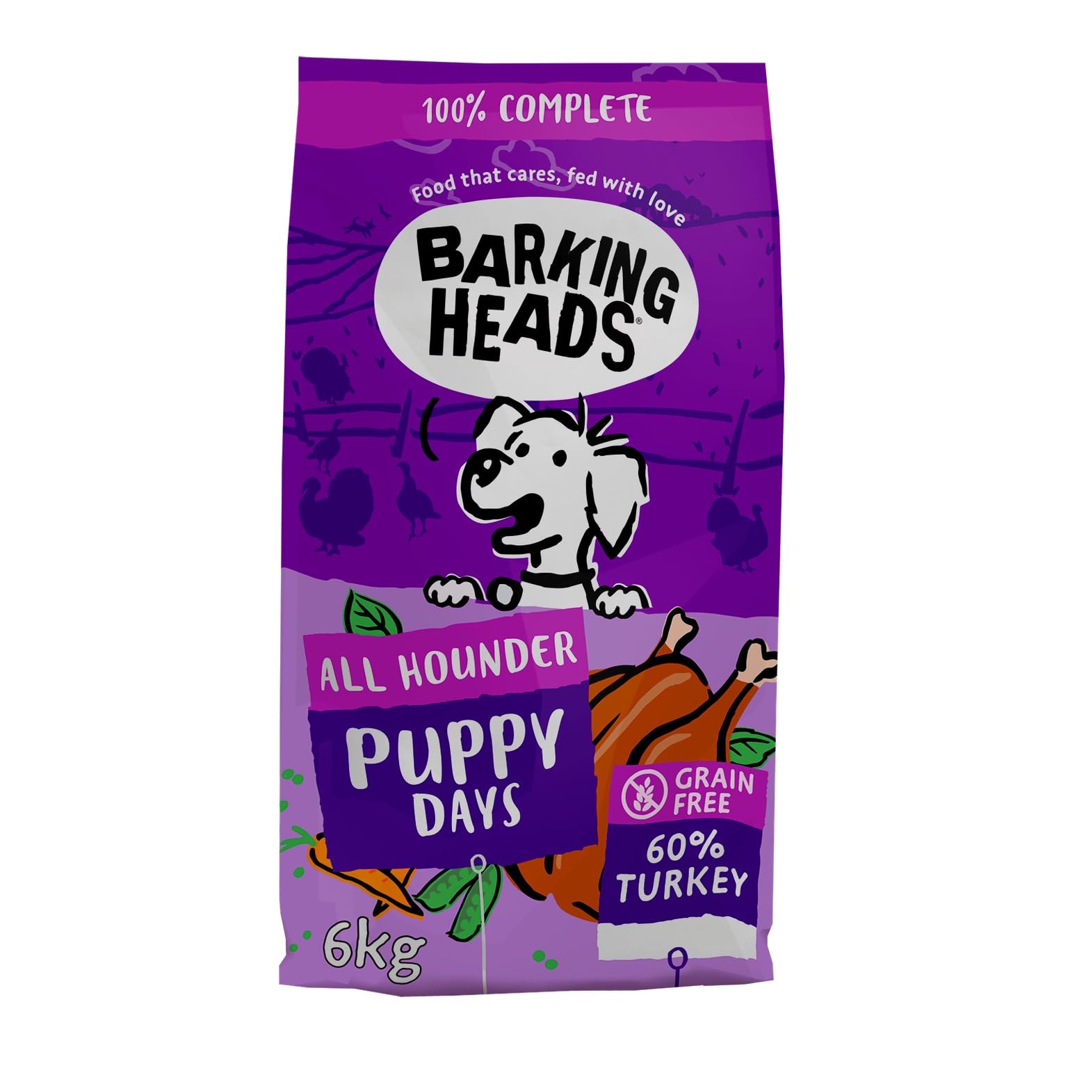 Barking Heads Dry Dog Food for Puppies - Puppy Days - 100% Natural Chicken and Salmon, Grain-Free with No Artificial Flavours, Good for Strong Teeth and Bones, 6 kg