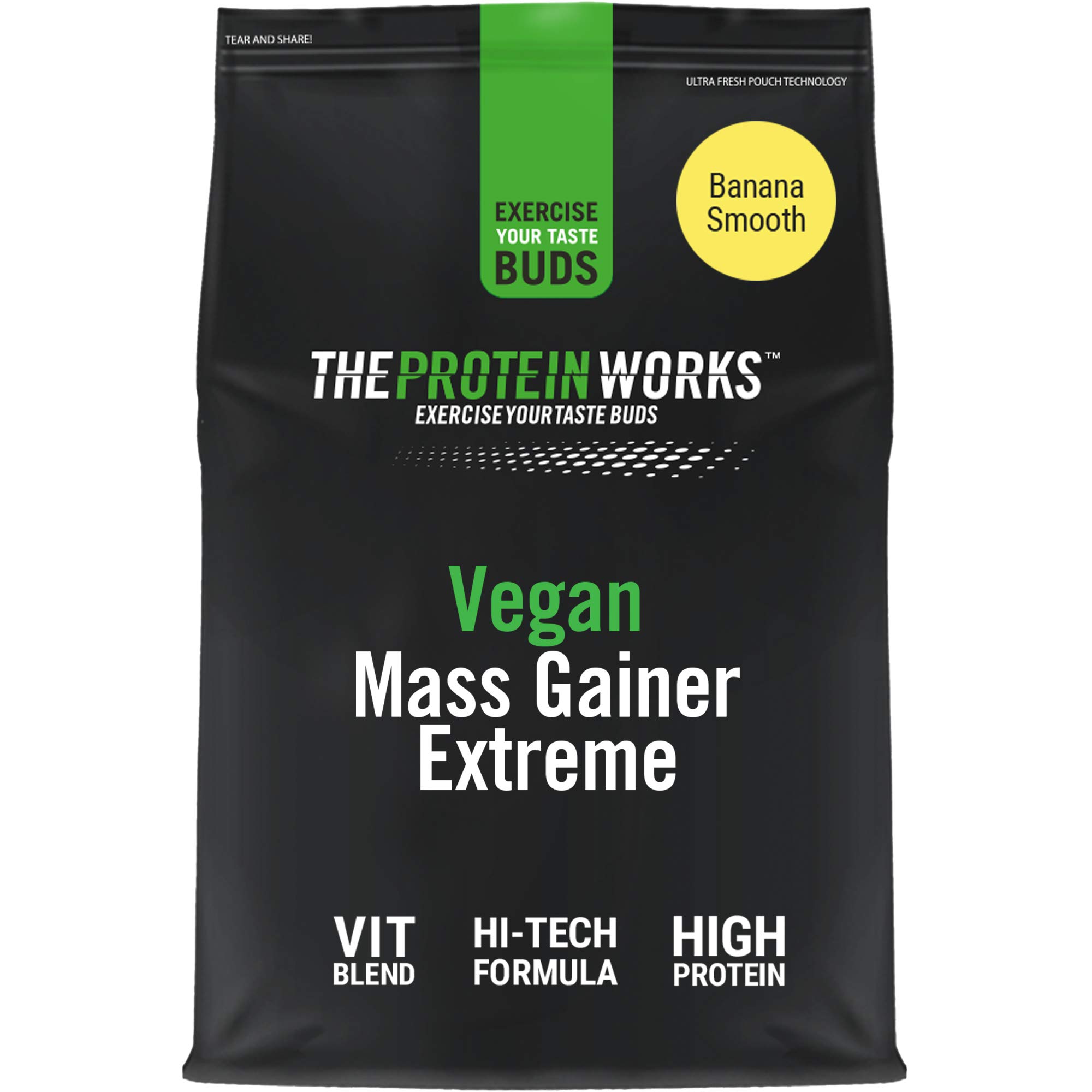 Protein Works Vegan Mass Gainer Extreme | Banana Smooth | Kalorienreicher & Proteinreicher Pulver-Shake | Kohlenhydratreicher Weight Gainer | 2kg
