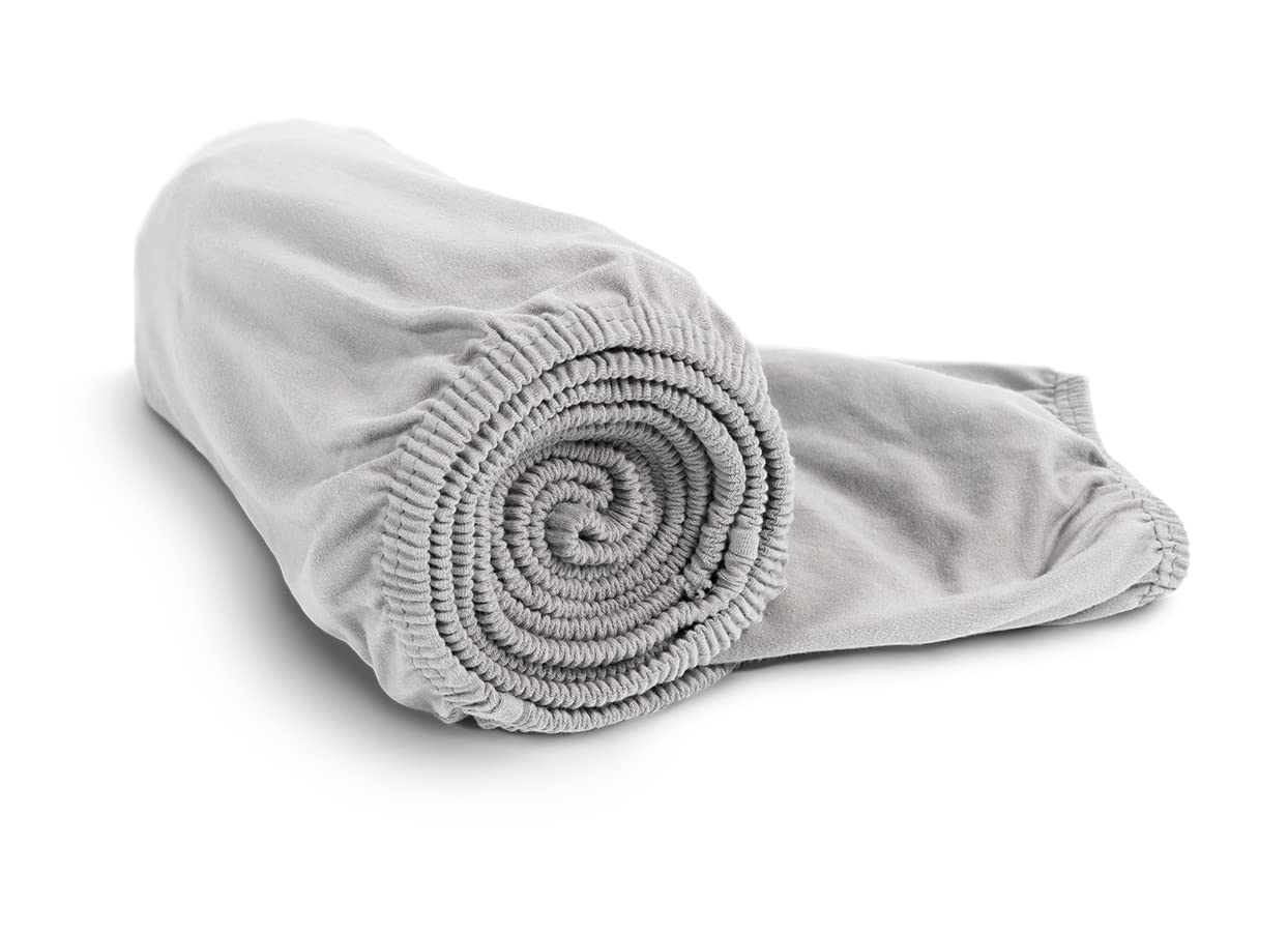 bett1 | BODYGUARD® Jersey-Spannbettlaken. Sorgt mit seinem angenehmen Hautgefühl und optimalen Sitz auf der Matratze für sanften Schlafkomfort. (90-100x220 cm; Silber)