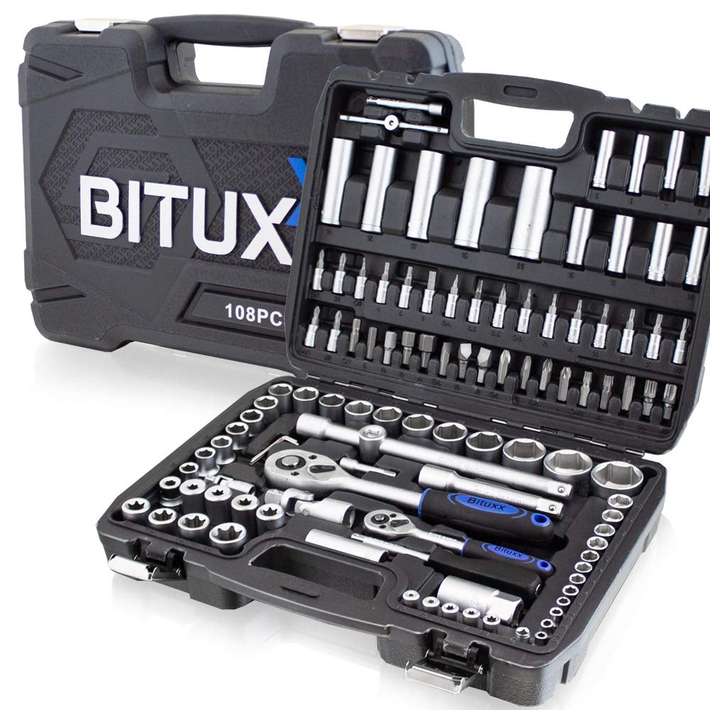 BITUXX® 108 Teiliges Werkzeugkoffer Knarrenkasten Werkzeugset Werkzeugkasten Ratschenkasten Steckschlüssel Bit Sechskant Werkzeug Set