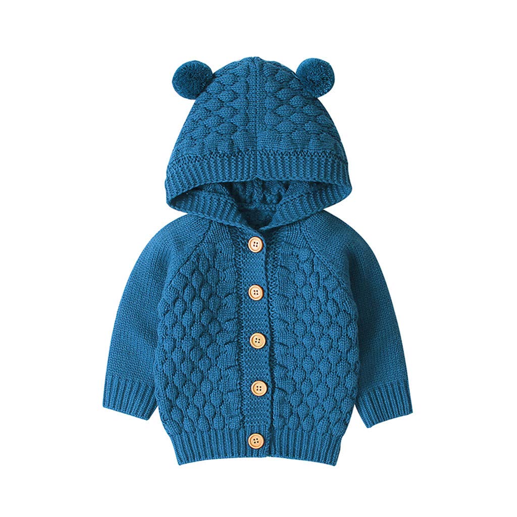 FeiliandaJJ Neugeborenes Strickbodysuit,Mädchen Junge Einfarbig Knopf Kapuzenpullover Herbst/Winter Kleidung Kids Coat Outwear