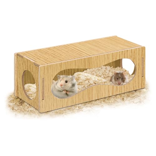 Hamsterversteck aus Holz, Hamstertunnel und Röhren mit drei Löchern, Hamsterzubehör für echte Hamster und Meerschweinchen (groß)