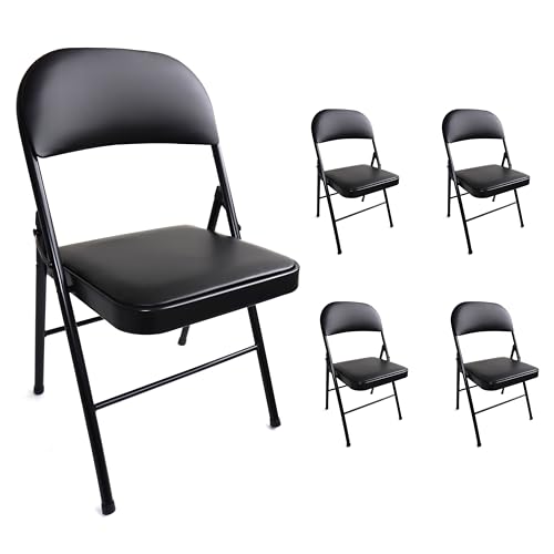 Stalwart - 4er Set stabile Klappstühle bis 130 kg belastbar Stuhl klappbar Metall Klappstuhl Gepolstert Kunstleder schwarz für Gäste und Veranstaltungen, 4 Stühle