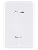 Canon Zoemini Mini Fotodrucker (Mini Fotodrucker, Bluetooth, 5 x 7,5cm Fotos, Akku, ZINK Druck tintenfrei, Sofortdruck, iOS, Android, Printapp, 160 g, 314 x 400 dpi), weiß