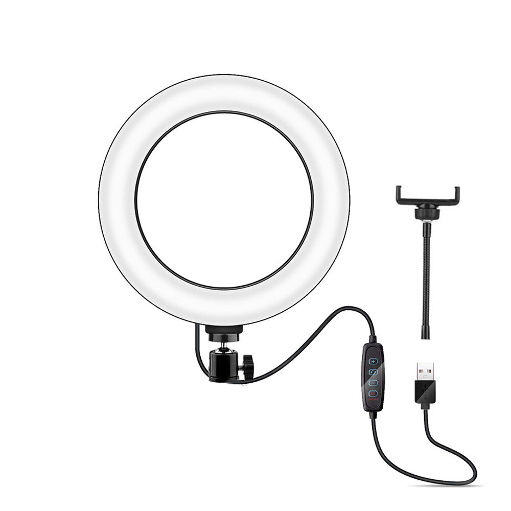 Mcoplus LE-10 10 Zoll Dimmbar LED Selfie Ringlicht USB Fotografie Video Fülllicht mit Telefonhalter Mini BallHead