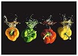 ARTland Spritzschutz Küche aus Alu für Herd Spüle 70x50 cm (BxH) Küchenrückwand mit Motiv Essen Gemüse unter Wasser Paprika Modern Dunkel Bunt S6EM