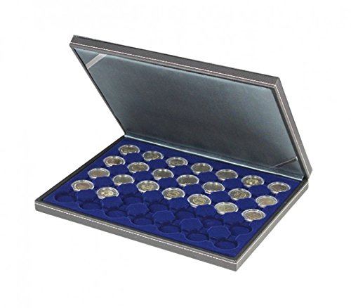 NERA Münzenkassette M [Lindner 2364] mit blauer Veloureinlage für 2 € Münzen in Lindner Münzkapseln