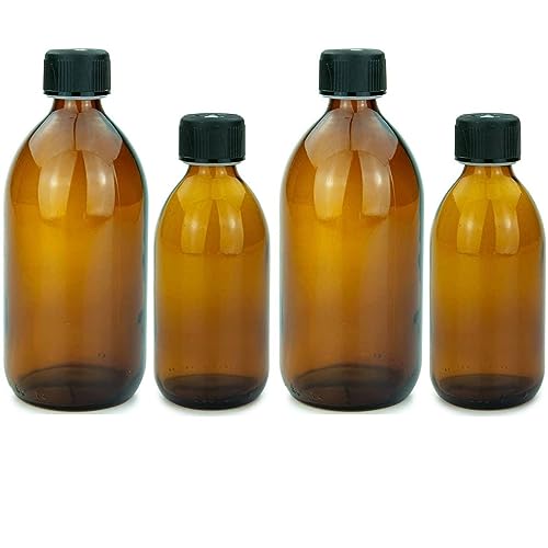 mikken 4 braune Glasflaschen 2 x 250 ml + 2 x 500 ml mit Schraubverschluss