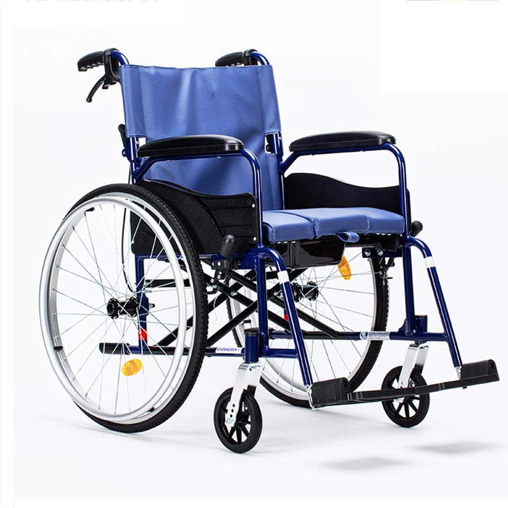 AOLI Faltbare Rollstuhl, leichte, tragbare senioren Rollstuhl, faltbare Aluminium Rollstuhl, mit Eigenantrieb Rollstuhl mit Handbremse, Geeignet für Menschen mit Behinderungen und ältere Menschen, Bl