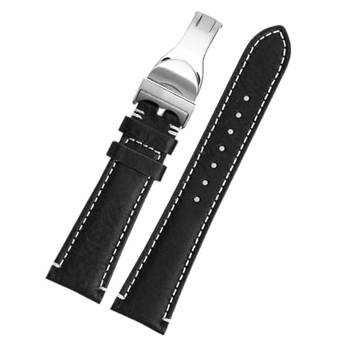 GeRnie Echtlederarmband, geeignet for Rindslederuhr von 1958, Herrenbraun, 22 mm (Color : Black White Steel, Size : 22mm-Width)