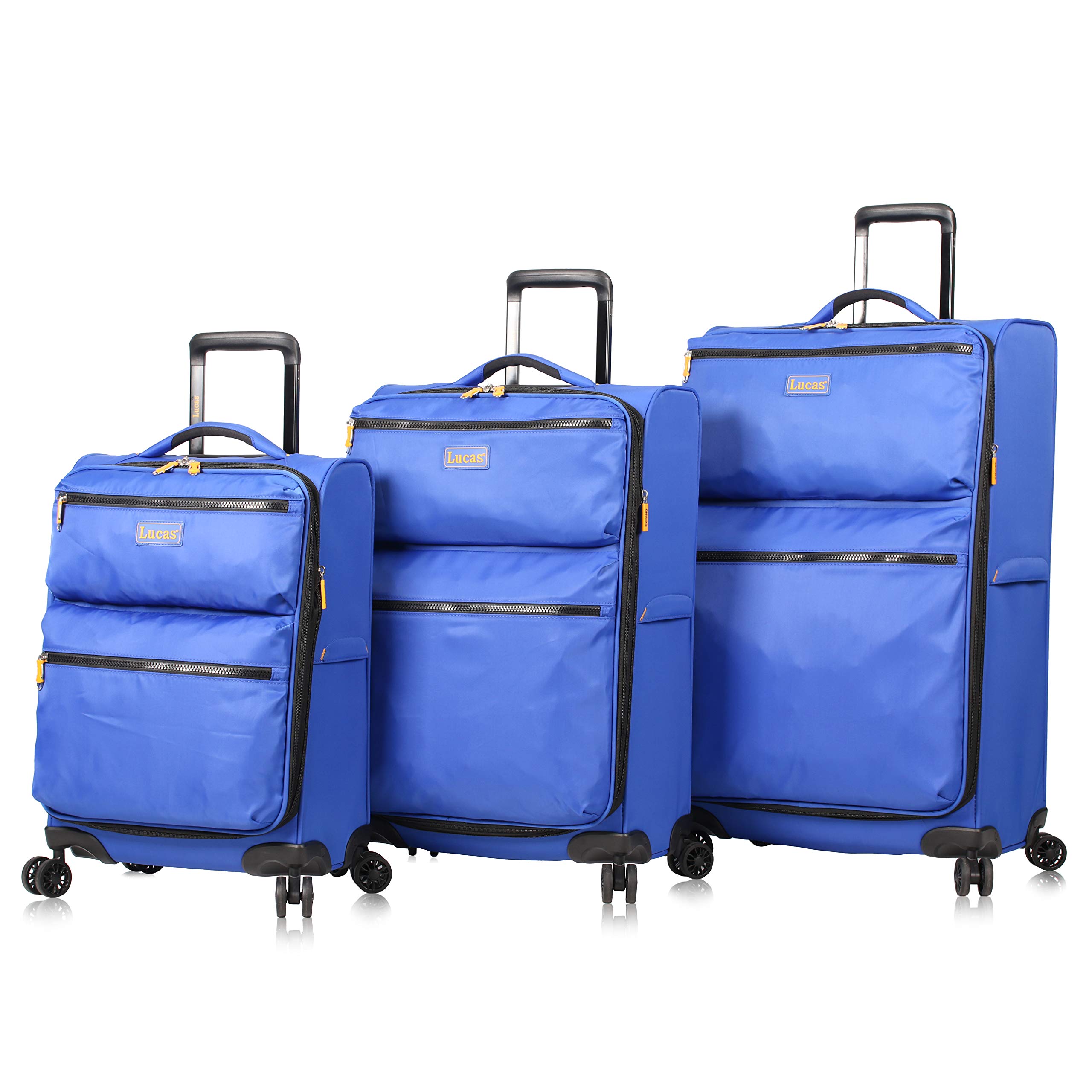 LUCAS Designer Luggage Collection – 3-teiliges Softside erweiterbares, ultraleichtes Spinner-Koffer-Set – Reiseset beinhaltet 50.8 cm Handgepäck, königsblau, Einheitsgröße