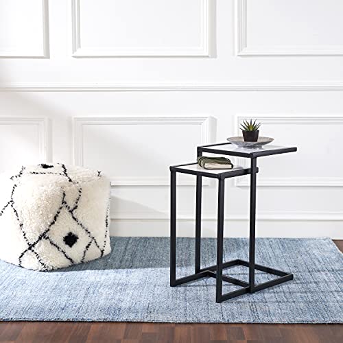Penguin Home Side Table Set of 2 Beistelltisch 2er Set, Marmor und Eisen, weiß/schwarz, 35.5x30.5x63.5cm & 30.5x25.5x56cm