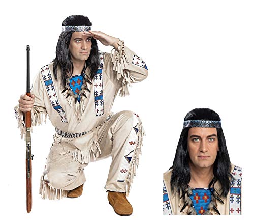 Maskworld Winnetou Kostüm mit Perücke - Indianer Western - Größe: L - Lizenz-Kostüme aus den Karl-May-Filmen für Karneval und Motto-Party