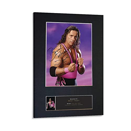 XXJDSK Foto Auf Leinwand BRET The Hitman HART Wrestler signiertes Autogramm, montiert, modernes Familien-Schlafzimmer-Dekor-Poster 60X90cm Kein Rahmen