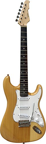 ELEKTROGITARRE NATUR - E-GITARRE MIT MASSIVHOLZKÖRPER - SICHTBARE HOLZMASERUNG - VISION SOUND - WEIßER PICKUP + KABEL - ST5N