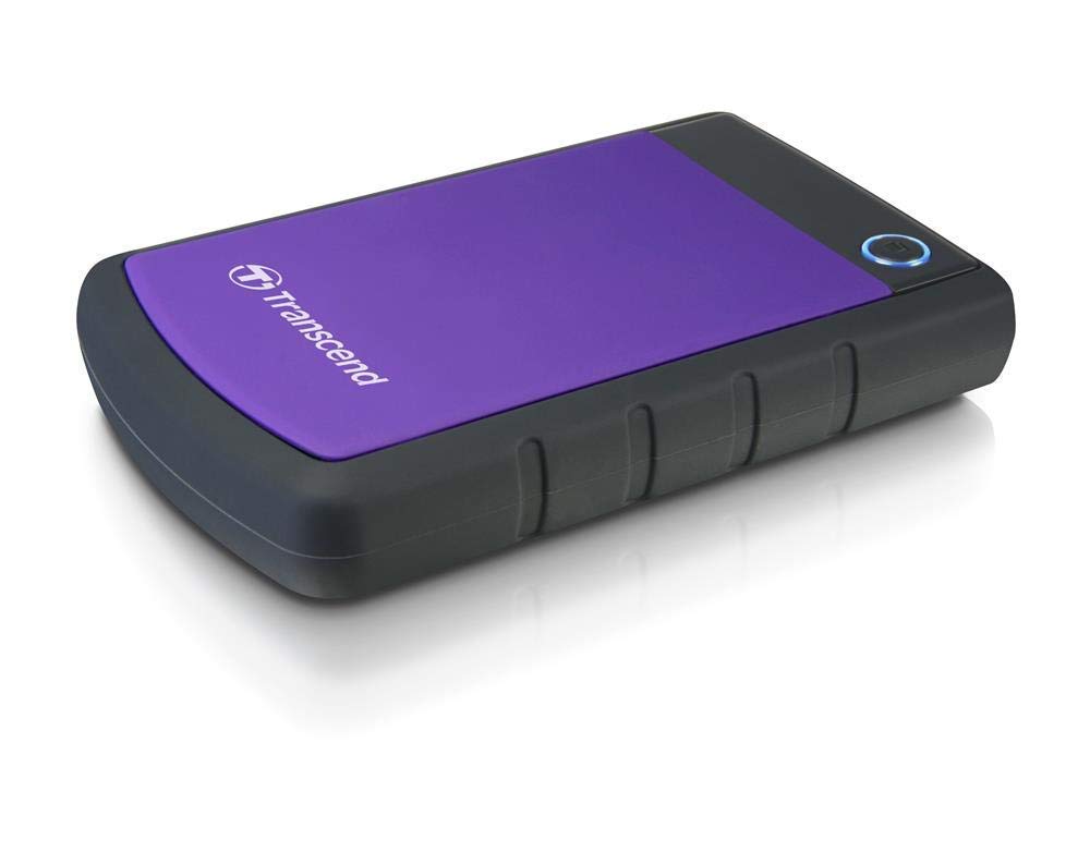 Transcend TS2TSJ25H3P 2TB portable, externe Festplatte (HDD) in purple (lila) mit Backup-Funktion (Datensicherung per Knopfdruck) und Schutzhülle, stoßfest, robust, Plug und Play