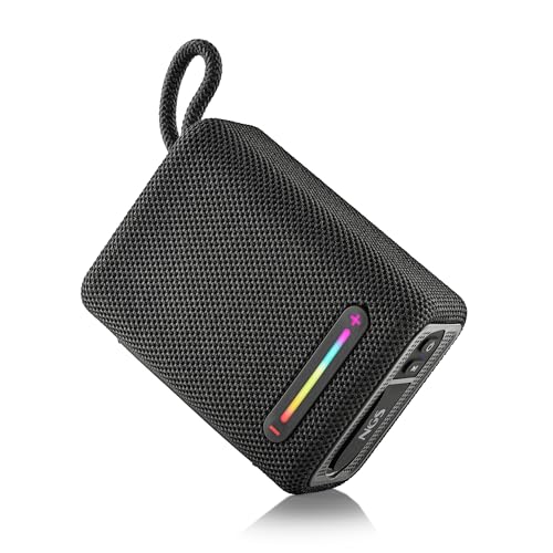 NGS Roller Furia 1 Black - Tragbarer Lautsprecher mit Bluetooth-Technologie, RGB-Lichtern, IPX6-Wasserdichtigkeit, 15 W, True Wireless, USB, Batterielaufzeit 9 Stunden, Schwarz