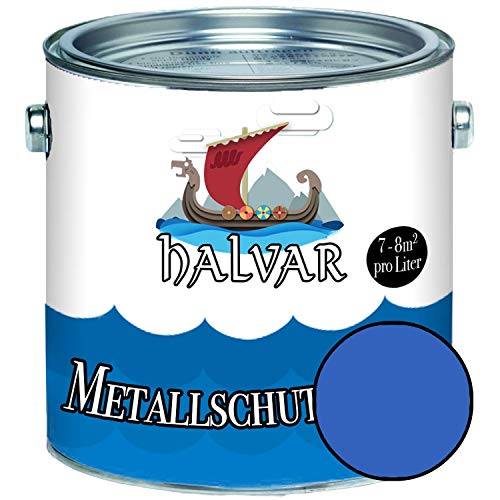 Halvar Metallschutzlack SEIDENMATT Blau RAL 5000-5024 Metallfarbe besonders robuster Kunstharzlack Wetterbeständig & perfekter Langzeitschutz Metall (2,5 L, RAL 5015 Himmelblau)