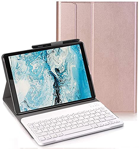 YHFZR Tastatur Hülle for Lenovo Tab M8 - (QWERTY Layout), Ultradünn Flip Entfernbar Drahtloser Keyboardständer Ledertasche für Lenovo Tab M8 (TB-8705F/TB-8505F/TB-8505X/TB-8505FS) 8 Zoll Tablet, Roségold