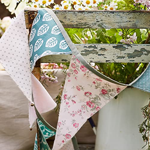 Green and Pink Fabric Bunting - 3m | Triangle Flag Pennant Garland, Eco-Friendly Upcyled 100% Organic Cotton, Floral Party Decorations, Kids Bedroom, Home Décor, Easter - Made by Talking Tables