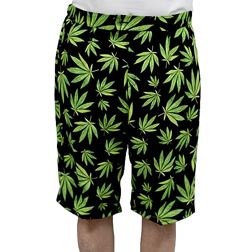 Krause & Sohn Cannabis Shorts schwarz mit grünen Hanfblätter-Motiv für Herren Gr. 50-58 Sommerhose Party-Outfit JGA (as3, Numeric, Numeric_50, Regular, Regular)