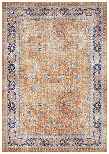 ELLE Decoration Keshan Maschad Orientalischer Teppich - Kurzflor Vintage-Look Orientalisch Orient Klassischer Orientteppich für Wohnzimmer Esszimmer Flur oder Schlafzimmer Navy Blau, 200x290cm